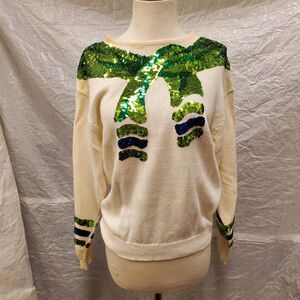Eleanor P Brenner Women's White Sweater with Green Sequins, Size S